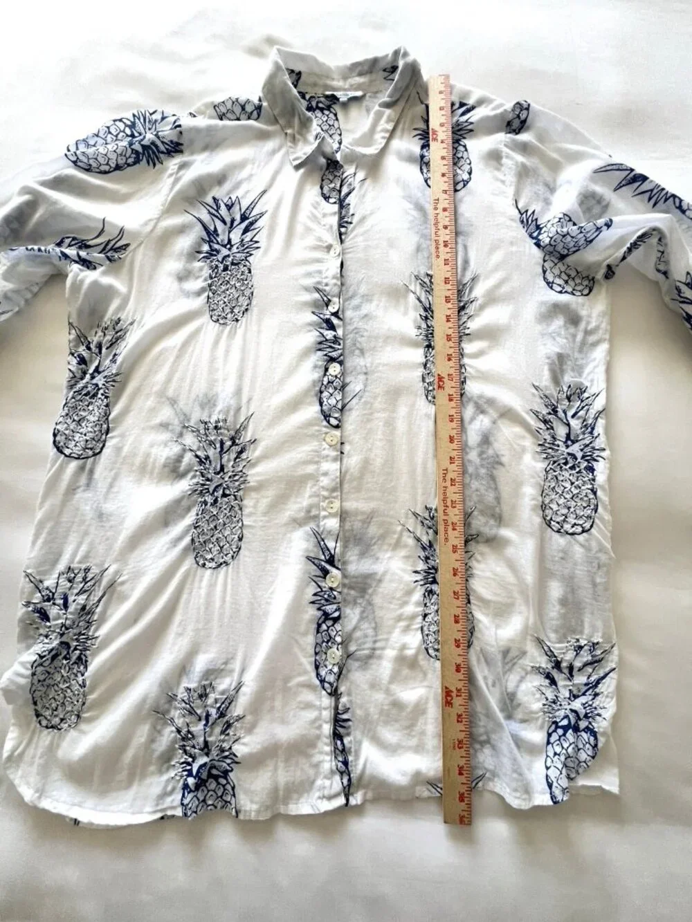 BLUE ISLAND Women's 2X Pineapple Beach Coverup 100% Cotton Swim Resort Pockets